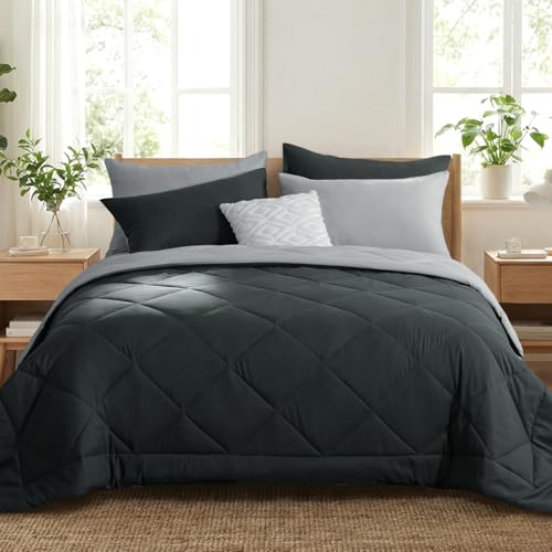 RUIKASI Coverless Duvet Double 4.5 Tog - Summer Reversible Comforter with 2 Pillowcases 200x200cm Quilt Lightweight and Cosy 150GSM Filling Grey and Light Gray