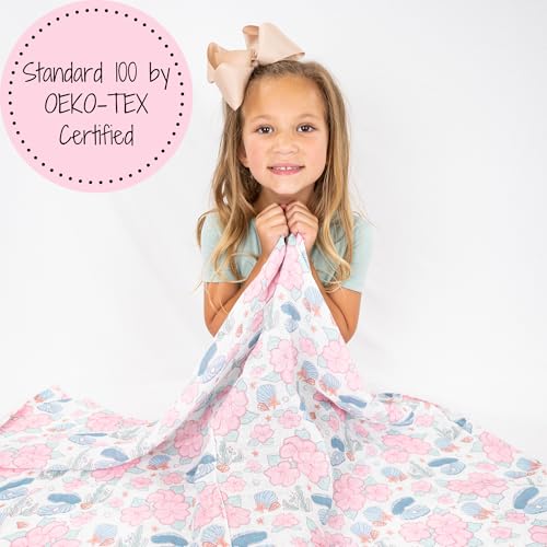 Image of LollyBanks Baby Swaddle Blanket for Girls, 100% Cotton Soft and Breathable Muslin Swaddle Blanket 47 x 47 Inches, Lightweight Newborn Blankets, Baby Essentials Must Haves (Clams Flower Print)