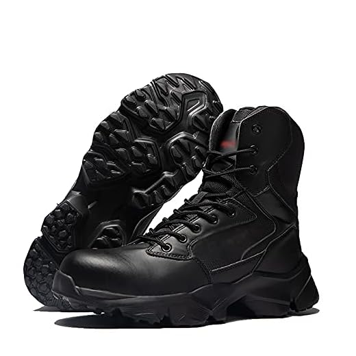 Herr Lätt Militär Taktisk Bekämpa Stövlar Polis Arbete Svart High-Top Lace-Up Skor Commando Army Boot Utomhus Trekking Vandring Stövlar,Black- US10/UK9/EU43