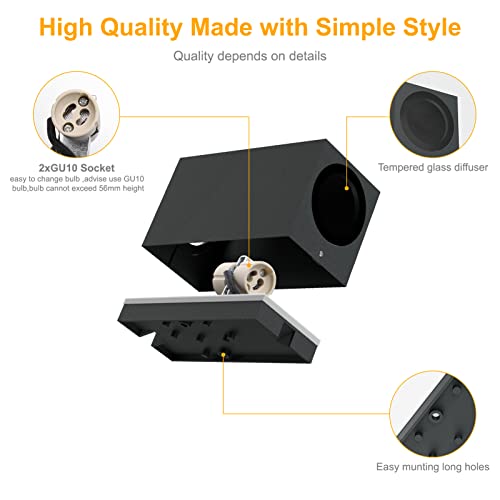 Klighten 2 Stück Anthrazit Wandleuchte Aussen Innen, Wasserdicht IP65 Modern Wandlampe Außen, Aluminium Eckig Außenlampe Außenleuchte Wand, Up Down GU10 Fassung Außenwandleuchte, Ohne Leuchtmitte – Bild 6