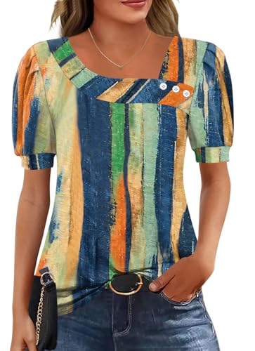 Image of Rapbin Ladies Tops Elegant Asymmetrical Neck Blouse Boho Tunic Orange XXL