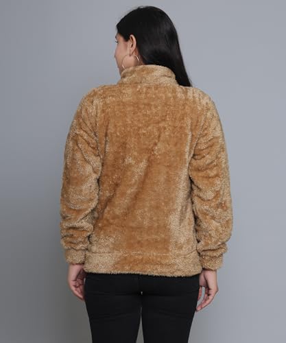 Image of Women's Ultra-Soft Plush Fleece Winter Jacket with High Neck & Full Front Zipper | Warm Cozy Fur Coat for Casual, Travel, Outdoor & Daily Cold Weather Wear