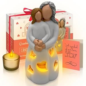 Gifts for Grandma from Granddaughter Candle Holder Statue WFlickering LED Candle Gigi Grandmother Birthday Gift Unique Nana Present Ideas for Christmas Greeting Card Hand Painted by OakiWay