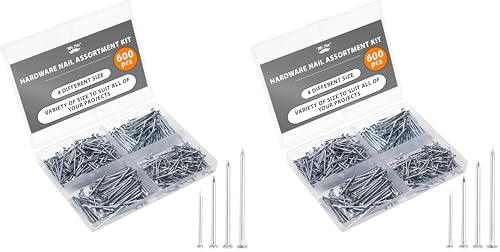 Image of Mr. Pen- Nail Assortment Kit, 600 Pcs, 4 Sizes, Silver, Small Nails for Hanging Pictures, Finishing Nails (Pack of 2)