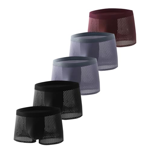 Boxer Briefs for Men Lightweight Tall Moisture-Wicking Brief Fashion Ice Silk Comfortsoft Breathable Underwear 5-Pack