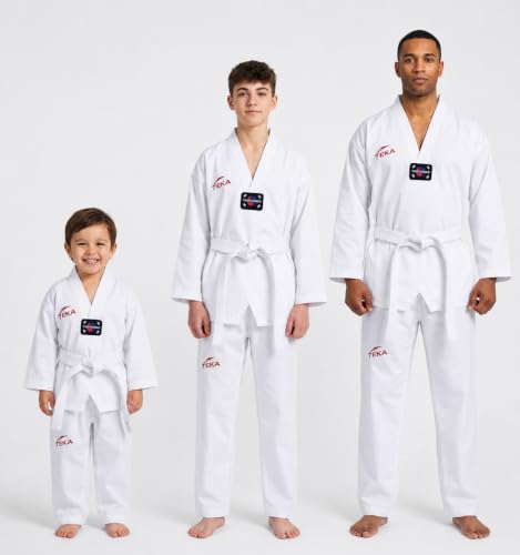Image of TKD Taekwondo Dobok Gi Kimono with Belt 8 oz Dojo Uniform Sizes 00-6