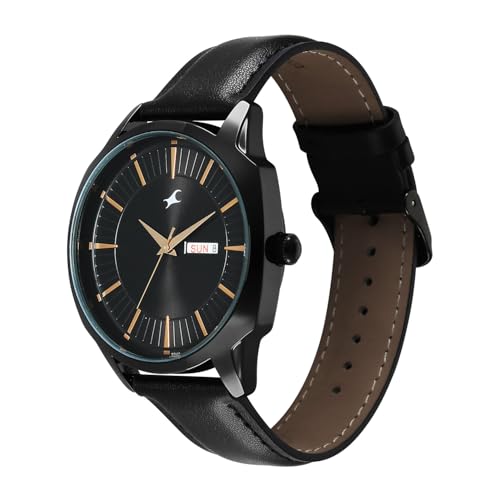 Image of Fastrack Stunners XI with Quartz Analog Black Dial Black Leather Strap Watch for Men - 38213NL01