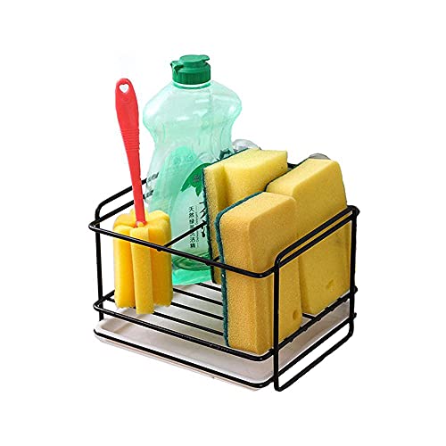 Dracod Spülbecken Organizer Küchenorganizer, Spülutensilienhalter Schwammhalter aus Rostfrei Beschichtetem Metall, Spüllappenhalter Wandmontiert und Arbeitsplatte Dual-Use mit Klebehaken Cover