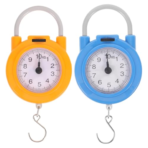 BESTonZON 2Pcs Portable Spring Scales with Hook Small Handheld Electronic Luggage Weight Scale for Travel and Shipping High Precision Mini Hanging Weight in Yellow and Blue