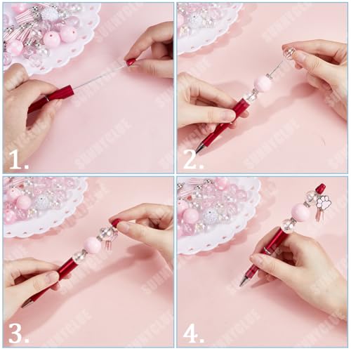 SUNNYCLUE DIY 12 Sets Valentine's Day Beadable Pen Making Kit with 20mm Pink Acrylic & Rhinestone Bubblegum Beads Supplies for Women Teachers School Nurses - Image 3