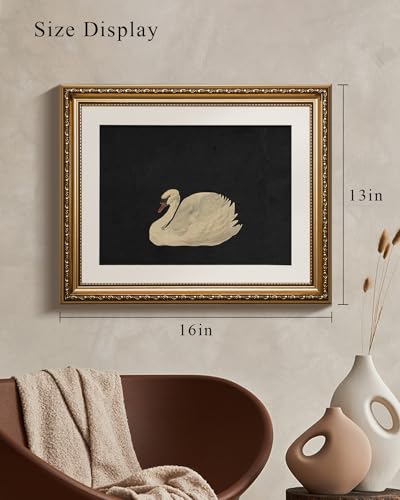 viyyiea gold framed wall art canvas print home decor vintage swan decoration grace swan art painting pictures rustic bathroom wall decor animal farmhouse artwork for living room bedroom office 13x16in