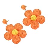 Baluue Pendientes Tejidos de Rafia Natural para Mujer, Diseño Floral Bicolor Naranja, Ligeros y Hechos a Mano, Ideales para Verano, Playa y Fiestas Tropicales, Pendientes Colgantes
