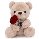 Homehalo テディベア ぬいぐるみ くまのぬいぐるみ 可愛い Teddy Bear 抱き枕 動物 可愛い くま ぬいぐるみ ふわふわ 特別 クマ ぬいぐるみ 気持ちいい Teddy Bear with Rose面白いギフト 母の日のプレゼント お祝い クリスマスプレゼント バレンタインデー ギフト(ブラウン, 25cm)