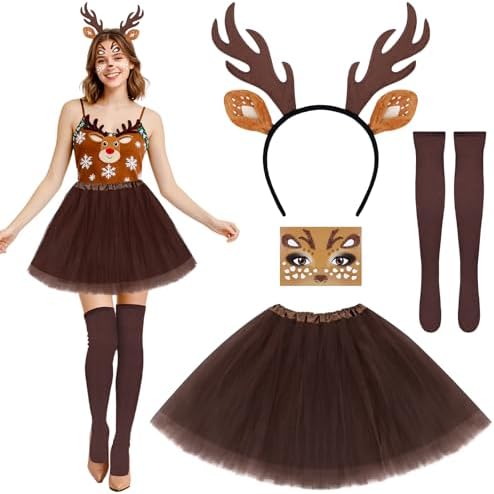 Dreamtop Costume de renne pour femme – Serre-tête, tatouage, auto...