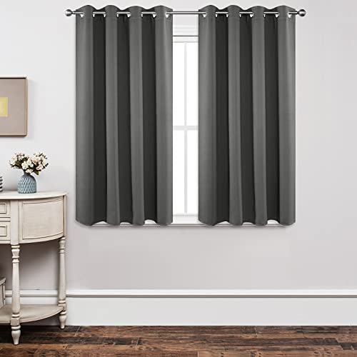 Joydeco Blackout Curtains 45 Inch Length 2 Panels Set, Thermal Insulated Long Curtains& Drapes 2 Burg, Christmas Drapes for Living Room Bedroom Window Dark Grey 52"W x 45"L (Pack of 2)