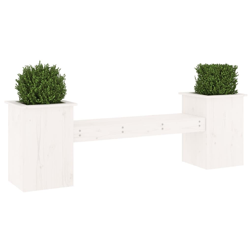 Ławka ogrodowa z donicami na rośliny, biała, z litego drewna sosnowego, 184,5 x 39,5 x 56,5 cm, ławka do siedzenia i donice na rośliny, na taras, balkon, werandę, podwórze, obciążenie do 110