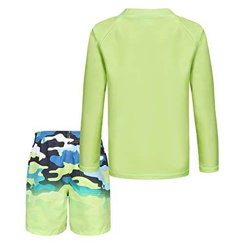 Boys Swimming Costume Two Piece Swimsuit Set with Swimming Trunks Kids Long Sleeve Bathing Suit Swimwear