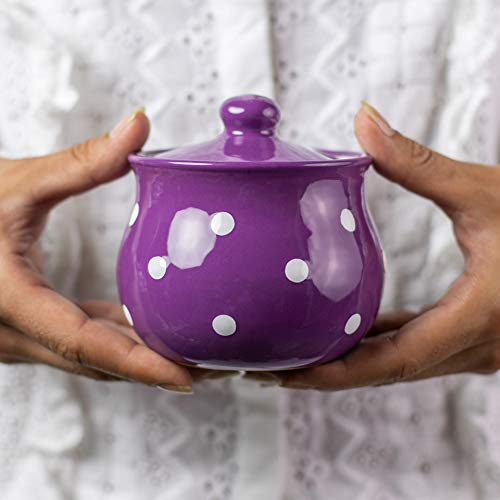 Handmade Purple and White Polka Dot Ceramic Sugar Bowl, Pot With Lid | Pottery Honey Jar, Jam Jar | Housewarming Gift by City to Cottage