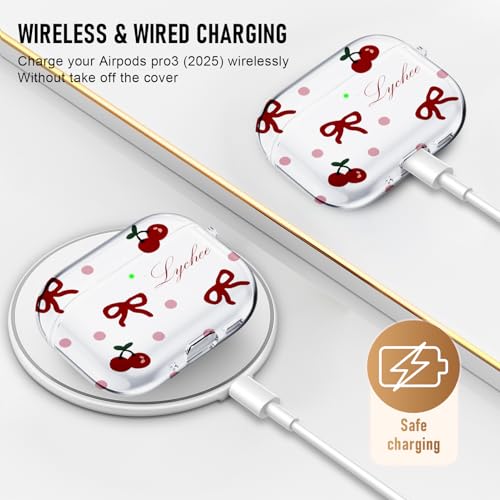Image of Compatible Airpods Pro 3 Case (2025),Soft Cute Red Bow Print Silicone Protective Cases for Apple AirPods Pro 3rd Generation Case,Airpod Pro 3 Cover with Keychain&Cleaner Kit for Women /Girls,Red Bow
