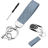 YUPIKJI Leather Car Keychain, Heavy Duty Metal Car Key Chain Keyring with D-Ring, Rotatable Keychain, Key Ring for Men Women (Silver/Light Blue)