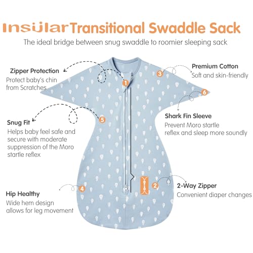 Image of insular Baby Transitional Swaddle with 2-Way Zipper Newborn Sleep Sack Arms Up Infant Sleeping Bag Wearable Blanket, Raindrop, 0-3 Month
