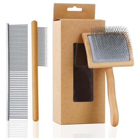 Werduoland Ergonomic Slicker Brush for Long-Haired Dogs - Wooden Handle, Long Pins for Grooming Goldendoodles Cover