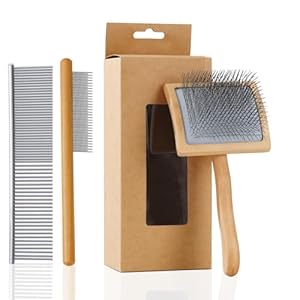 Ergonomic Slicker Brush for Long-Haired Dogs – Wooden Handle, Long Pins for Grooming Goldendoodles