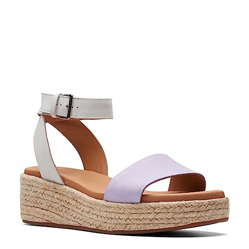 Clarks Womens Kimmei Ivy Leather Ankle Strap Wedge Sandals Purple 7 Medium (B,M)