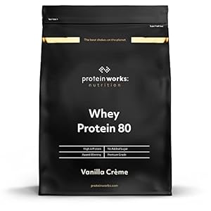 THE PROTEIN WORKS Whey Protéine 80 (Concentré) | 82% de protéines | Shake à faible teneur en sucre et à forte teneur en protéines | Crème Vanillée | 500g