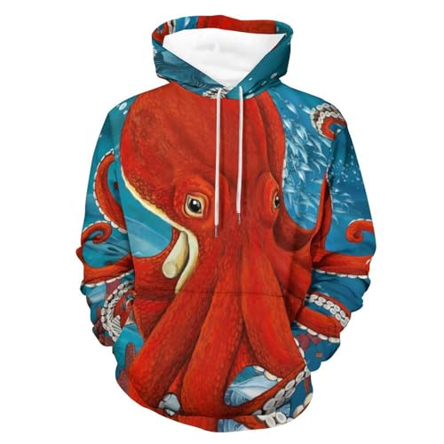 Hoodie Pieuvre Rouge UMENG pour homme et femme, sweat à capuche manches longues en taille S