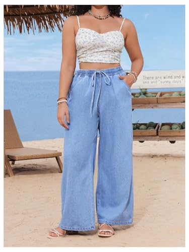 Verdusa Women's Plus Size Lightweight Wide Leg Jeans High Waisted Denim Pants with Pockets4