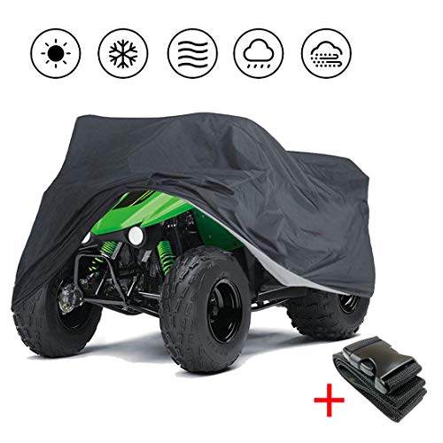 SUNDUXY Waterproof Lawn Mower Cover ATV Cover Heavy Duty 210D Oxford Black Protects 4 Wheeler From Snow Rain or Sun, Large Universal Size with Storage Bag and Buckle,S