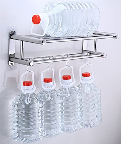 Porte-serviettes double moderne argenté support mural avec étagère 40 cm