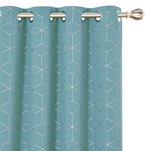 Deconovo Functional Blackout Curtains, Noise Reduction Curtains, Eyelet Curtains, Gold Diamond Printed Thermal Insulated Curtains for Children Bedroom, 46 x 72 Inch(Width x Length), Sky Blue, One Pair