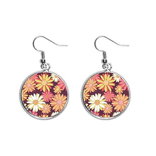 Pendientes colgantes de plata con diseño de flores rojas y amarillas para mujer