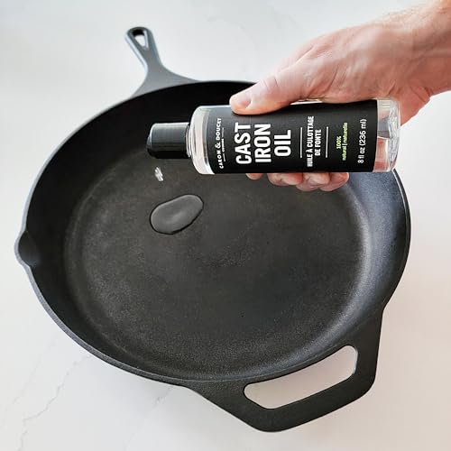 Caron & Doucet - Cast Iron Oil & Cast Iron Conditioner - 100% Plant Based from Refined Coconut Oil, Will Not Go Rancid or Sticky - Helps Maintain Seasoning on All Cast Iron Cookware. (8oz Plastic)