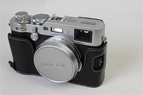 Bottom Opening Version Protective Real Leather Half Camera Case Bag For Fujifilm X100F With Hand Strap Black #TOP2