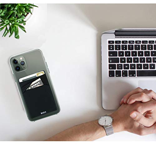 Wuoji Rfid Blocking Phone Card Wallet - Double Secure Pocket - Ultra-Slim Self Adhesive Credit Card Holder Card Sleeves Phone Wallet Sticker All Smartphones(Black)-2Pc #TOP3