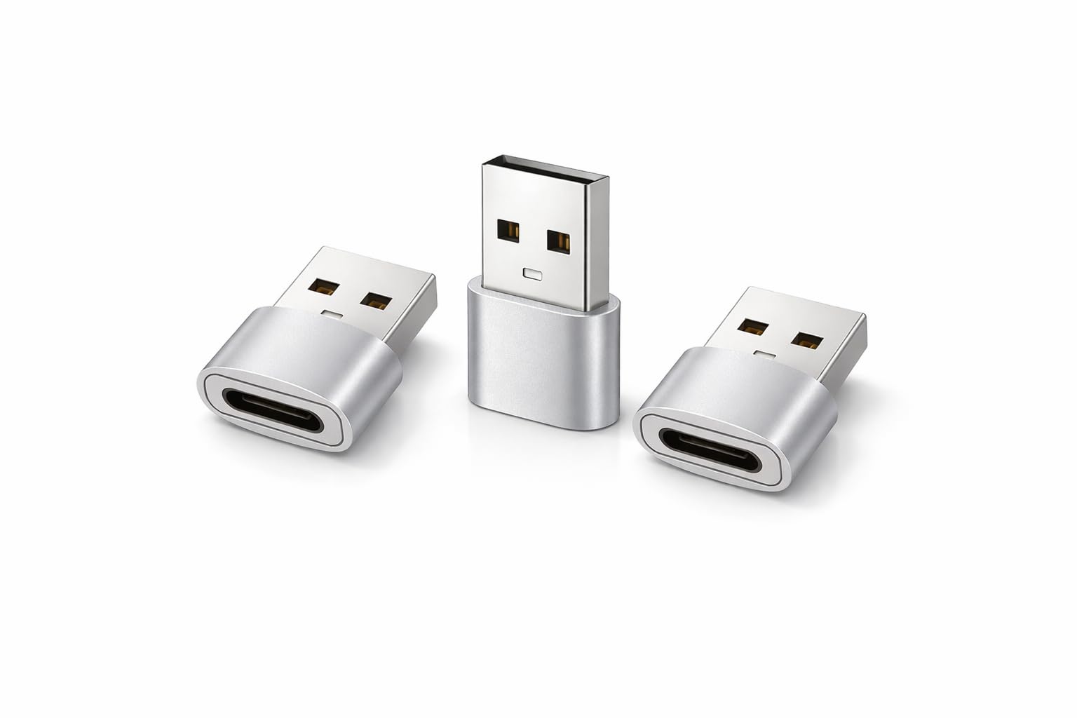 Pack de 3 Adaptateurs USB-A vers USB-C – Compatible Apple iPhone 15/16 / 17, iPad, AirPods – Samsung Galaxy S23 / S24 / S25 – Charge Rapide & données (Argent) - 1