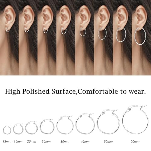 3 Pairs 925 Sterling Silver Hoop Earrings | Small White Gold Plated Hoop Earrings for Women (13mm,15mm,20mm,25mm,30mm,40mm,50mm,60mm) 6