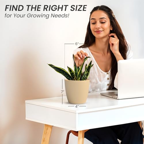 Image of YUCCABE ITALIA SHERA Stella 6 Inch Plastic Plant Pot for Home Decor Indoor Plant Pots for Living Room Plastic Flower Pot for Garden (Beige, 6 INCH - 2 Pcs)