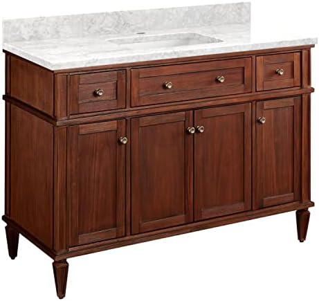 Signature Hardware 464849 Elmdale 48" Free Standing Single Vanity Cabinet Set with Mahogany Cabinet, Vanity Top and Rectangular Undermount Sink - Single Faucet Hole - Antique Brown/Carrara Marble