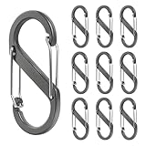 Aspire 10 Pack S-Shaped Aluminum Carabiners Gray, 3 Inch Double Snap Hook Clips for Keychains, Backpacks, Camping Picnics