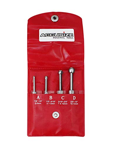 Accusize Industrial Tools4 Pc Small Hole Gauge Set, Ball Type, inch/mm, 1/8 to 1/5, 1/5 to 3/10, 3/10 to 2/5, 2/5 to 1/2, 3604-5001