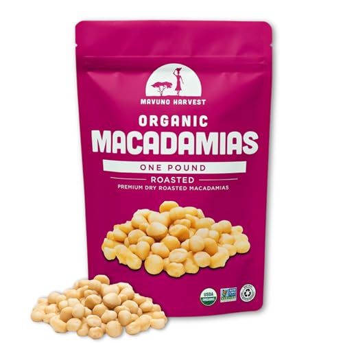 Mavuno Harvest Organic Roasted Macadamia Nuts | Dry Roasted Whole Macadamia Nuts | Vegan, Non GMO Healthy Snacks for Kids and Adults | Office Friendly Work Snack |1 Pound