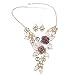 QIYUN.Z (TM) Handmade 3D Bling Crystal Rose Flower Leaf Statement Collar Necklace Earring Set