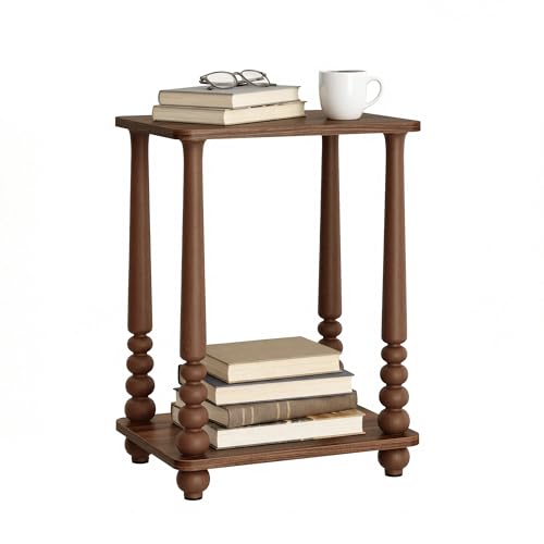 VASAGLE Mariel Collection - Side Table Accent Nightstand for Small Spaces Rectangular End Table with Shelf Solid Wood Legs Mid-Century Modern Living Room Bedroom Chestnut Walnut ULET294KX01S