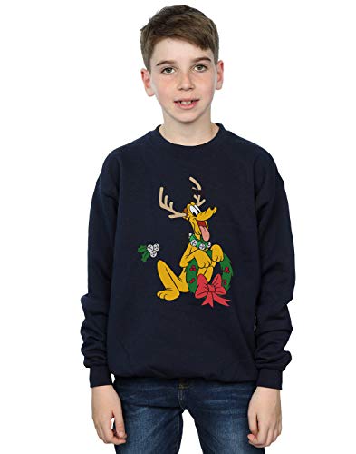 Disney Boys Pluto Christmas Reindeer Sweatshirt Navy Blue 12-13 years