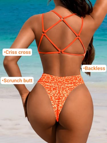 Image of ShawGobow Sexy Swimsuit for Women,Backless Scrunch Butt High Cut Monokini,One Piece Cheeky Bathing Suit Beach Pool Party