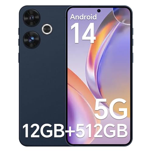 Unlocked C19 Cell Phone, 5G Long-Life 5000mAh Battery Smartphone,12GB+512GB(1TB Expandable) Snapdragon 888 Octa-core, Android 14, 48+108MP Camera,6.8' HD Screen,WiFi/Bluetooth/GPS,Blue